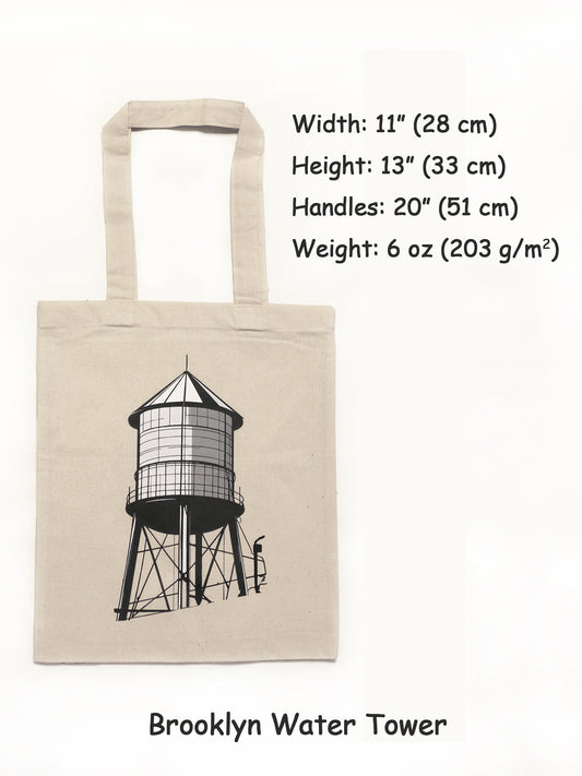 Cotton tote bag with a water tower design