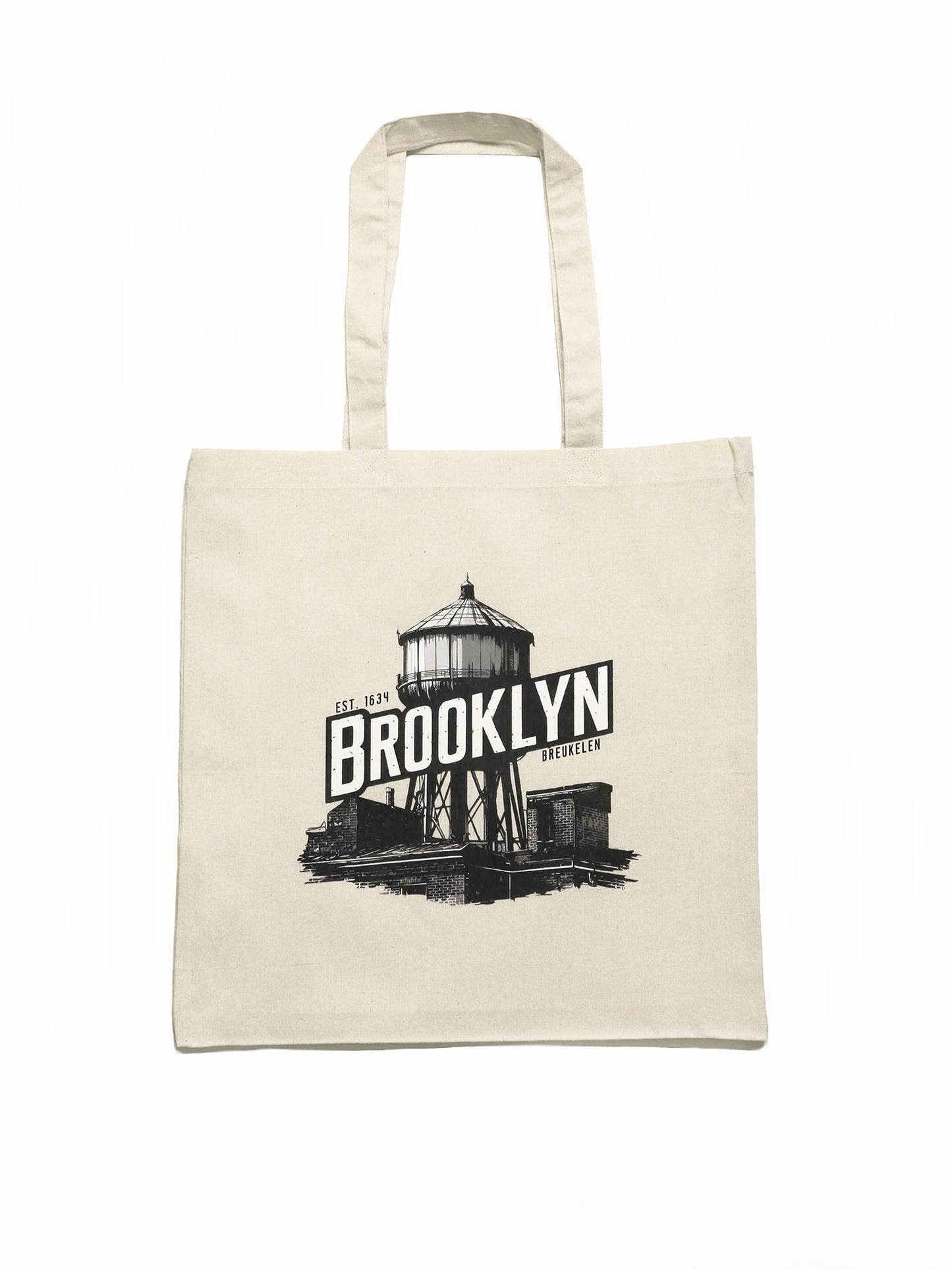 Cotton tote bag with black graphic design and 'Brooklyn' text