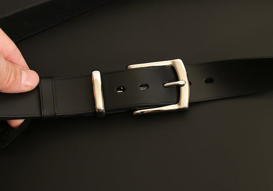 Men's casual leather belt - black and nickel