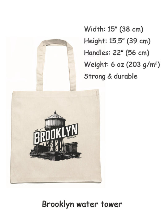 Brooklyn water tower cotton canvas tote bag