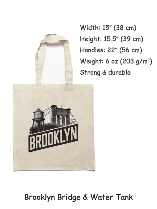 Brooklyn Bridge & water tank cotton canvas tote bag