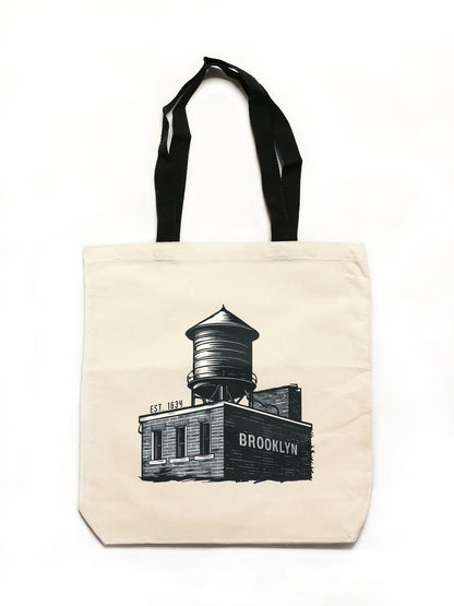 Brooklyn building cotton canvas tote bag