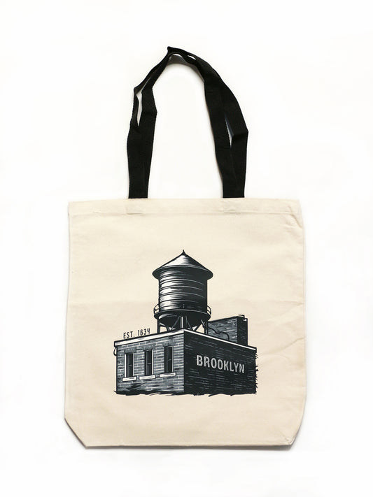 Brooklyn building cotton canvas tote bag