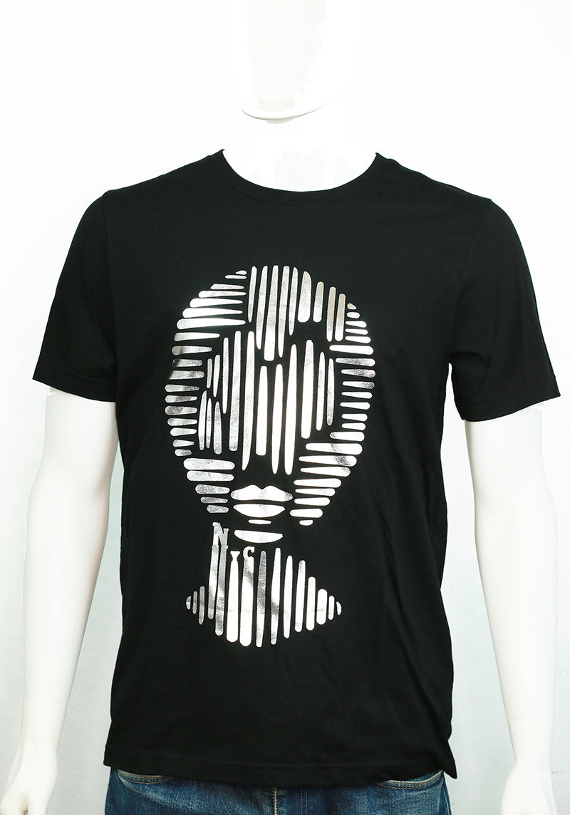 Black t-shirt Woman Face abstract design with silver-foiled print