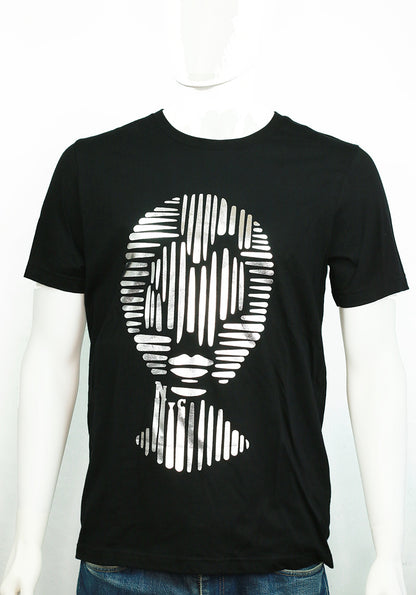 Black t-shirt Woman Face abstract design with silver-foiled print