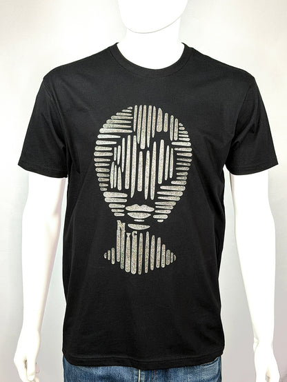 Black t-shirt with glitter printed head design  