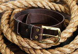 Casual leather belt with polished brass buckle 1 1/2