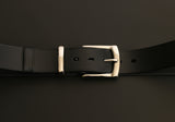 Men's casual leather belt - black and nickel