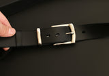 Men's casual leather belt - black and nickel