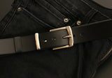 Men's casual leather belt - black and nickel