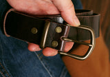 Casual leather belt with antique brass buckle 1 1/2"