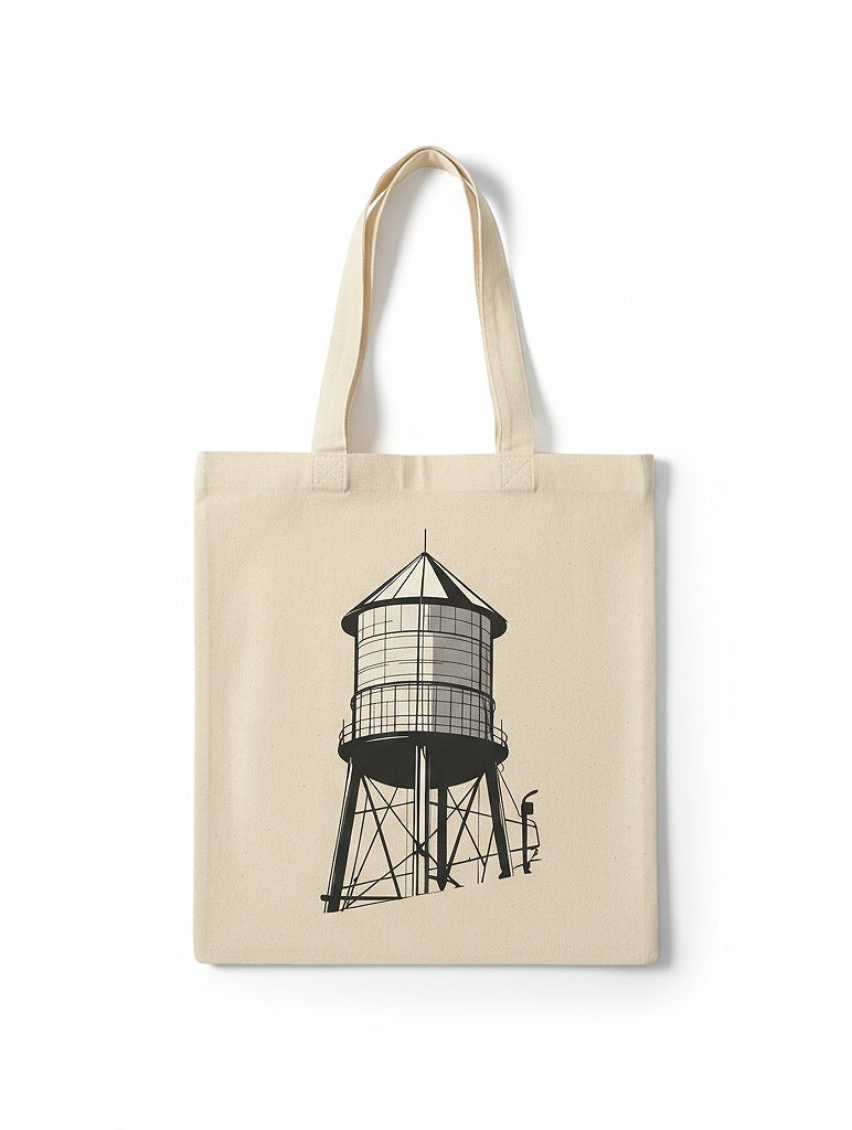Cotton tote bag with a water tower design