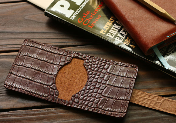 Leather condom wallet, brown alligator pattern