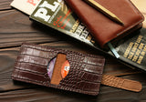 Leather condom wallet, brown alligator pattern