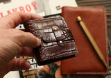 Leather condom wallet, brown alligator pattern