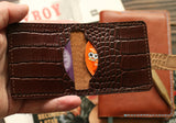 Leather condom wallet, brown alligator pattern