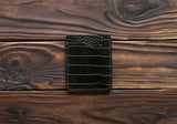 Leather card holder alligator embossed, black