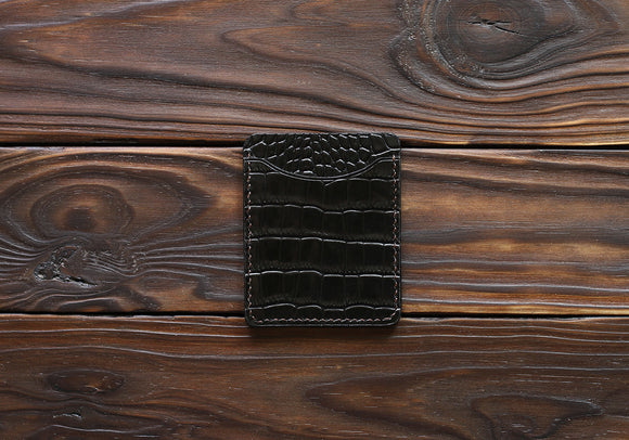 Leather card holder alligator embossed, black