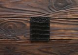 Leather card holder alligator embossed, black