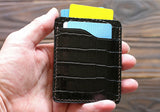 Leather card holder alligator embossed, black