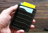 Leather card holder alligator embossed, black