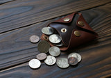 Leather coin pouch, pocket coin purse