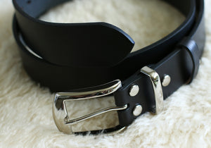 Classic leather belt with nickel plated brass buckle 1 1/2 - black – Rapp