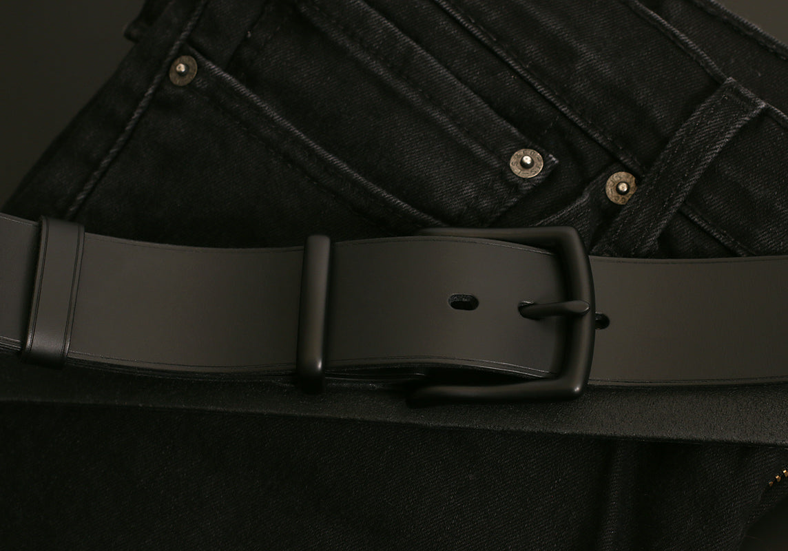Men's casual leather belt - black on black